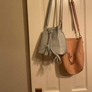 SOLD - Pink Crossbody bucket bag - gold accents